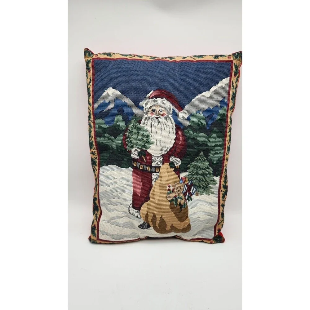 Holiday Tapestry Pillows (2) Santa Claus/Reindeer Vintage 12X9, 12X6